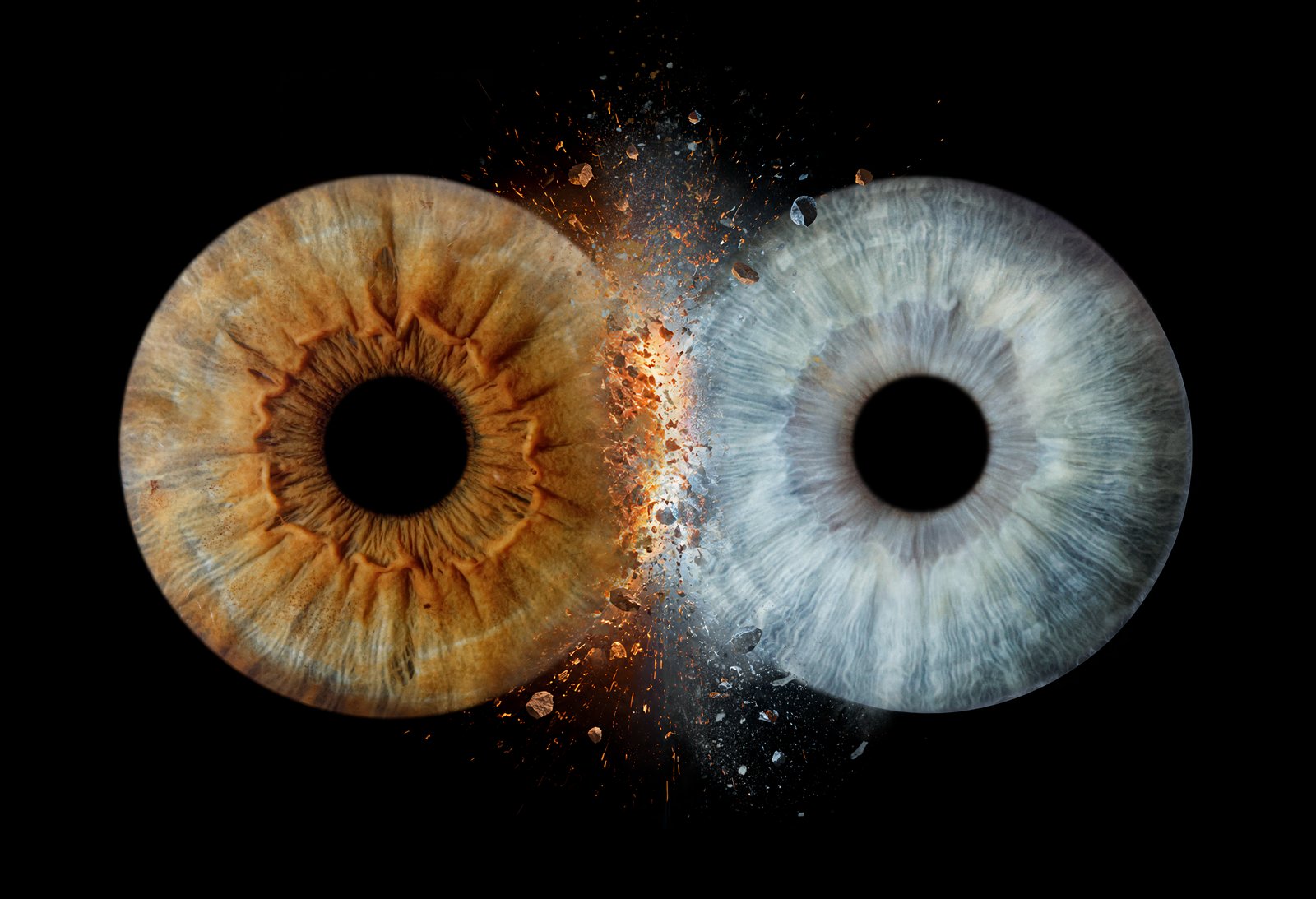 Family print, two eyes — collision effect
