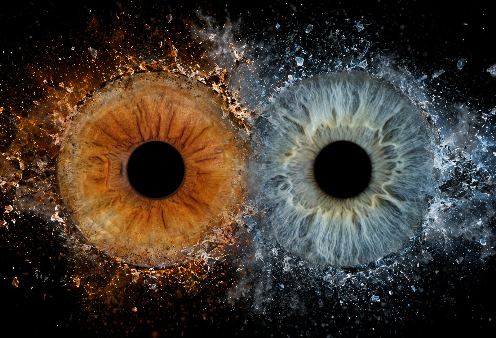 Family print, two eyes — fire and ice explosion effect