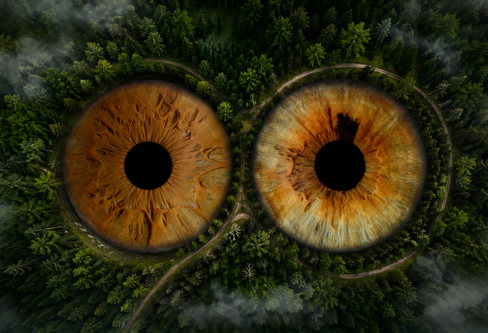 Family print, two eyes — moody forest effect