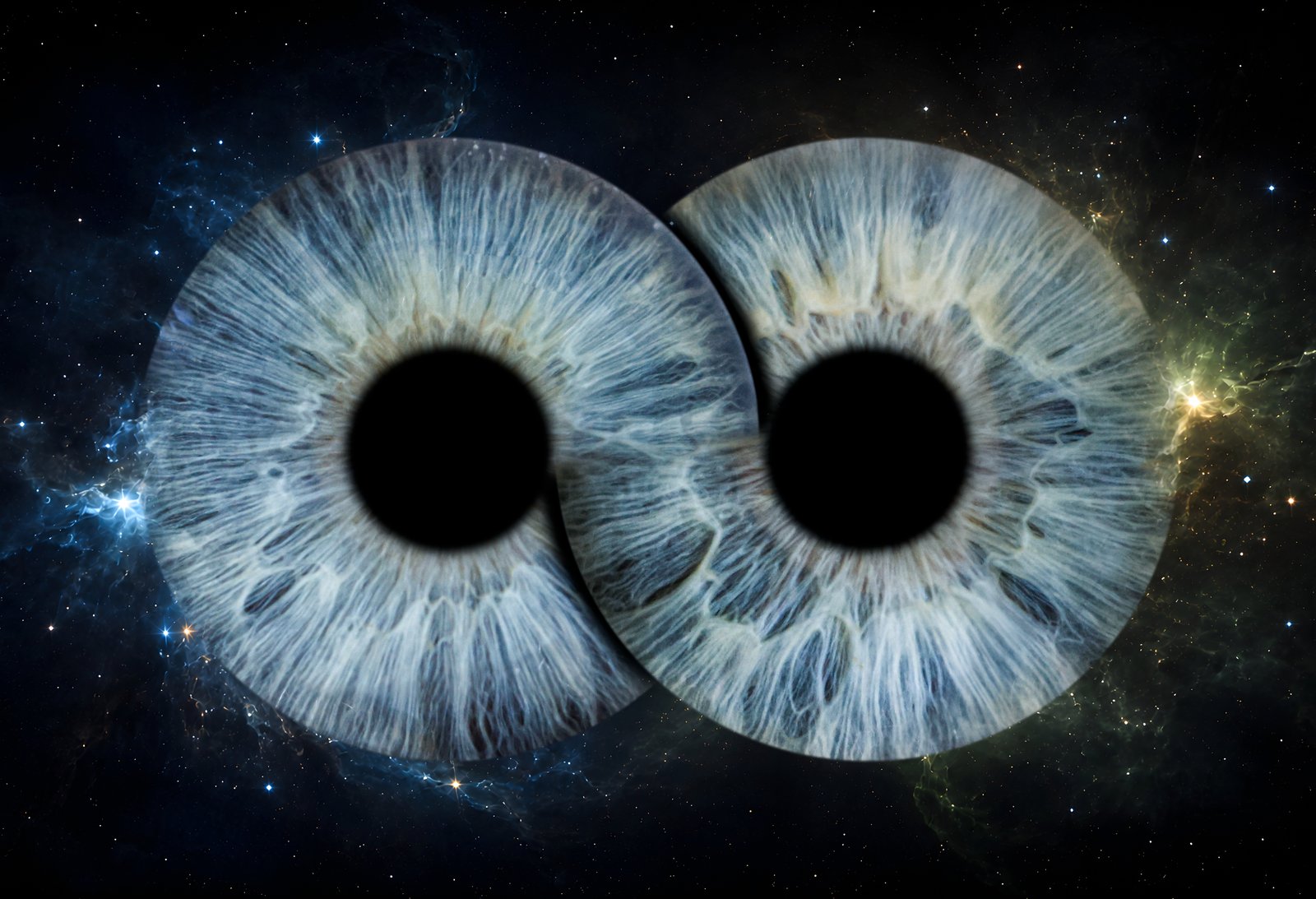 Family print, two eyes — infinity effect in a starry nebula
