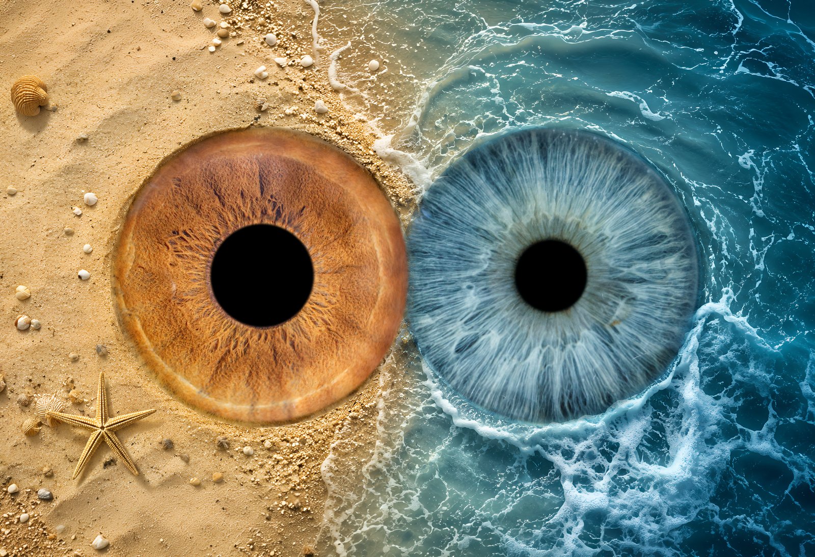 Family print, two eyes — sandy beach and ocean effect